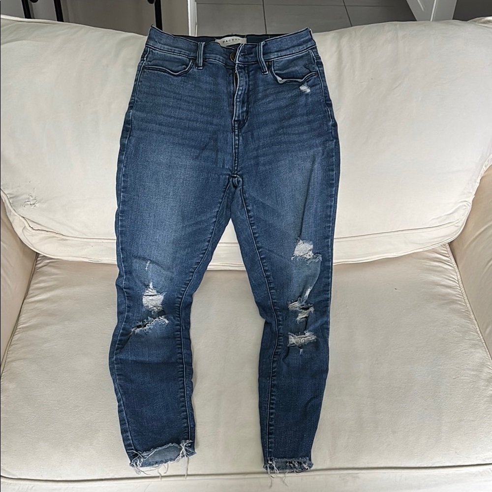 PacSun Blue Ankle Cropped Jeans with Distressed Details